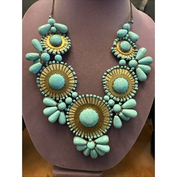 Artisan Jewelry - Southwestern Bold Statement Chunky Artisan Wired Faux Turquoise Necklace